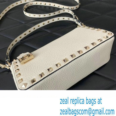 Valentino Small Rockstud Grainy Calfskin Crossbody Bag White 2023