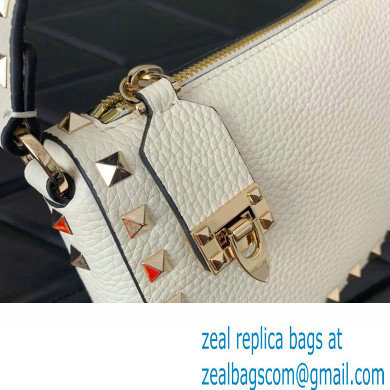 Valentino Small Rockstud Grainy Calfskin Crossbody Bag White 2023