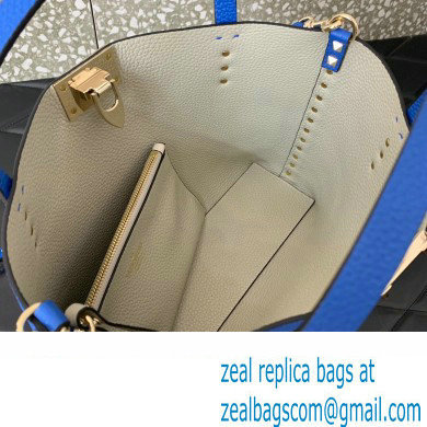 Valentino Small Rockstud Grainy Calfskin Tote Bag with Contrasting Lining 0044 Blue 2023