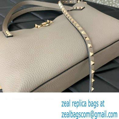 Valentino Small Rockstud Grainy Calfskin Tote Bag with Contrasting Lining 0044 Dove Gray 2023 - Click Image to Close