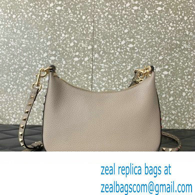 Valentino Small Rockstud Hobo bag in Grainy Calfskin 0313 Beige 2023 - Click Image to Close