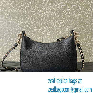 Valentino Small Rockstud Hobo bag in Grainy Calfskin 0313 Black 2023 - Click Image to Close