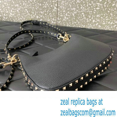 Valentino Small Rockstud Hobo bag in Grainy Calfskin 0313 Black 2023