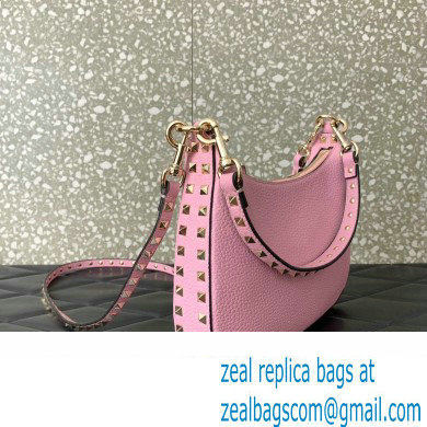 Valentino Small Rockstud Hobo bag in Grainy Calfskin 0313 Pink 2023 - Click Image to Close