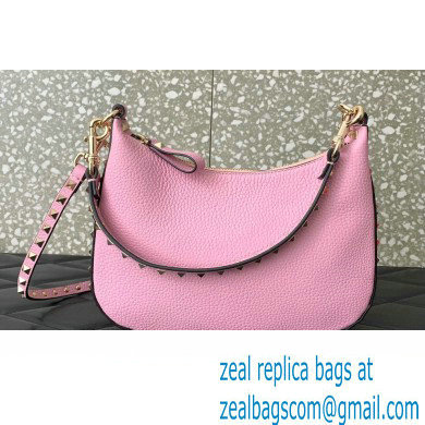 Valentino Small Rockstud Hobo bag in Grainy Calfskin 0313 Pink 2023