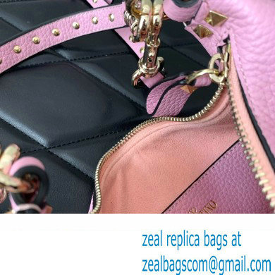 Valentino Small Rockstud Hobo bag in Grainy Calfskin 0313 Pink 2023 - Click Image to Close