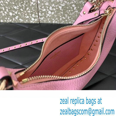 Valentino Small Rockstud Hobo bag in Grainy Calfskin 0313 Pink 2023 - Click Image to Close