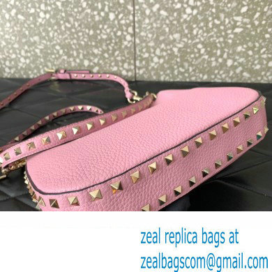 Valentino Small Rockstud Hobo bag in Grainy Calfskin 0313 Pink 2023 - Click Image to Close