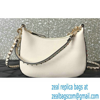 Valentino Small Rockstud Hobo bag in Grainy Calfskin 0313 White 2023 - Click Image to Close