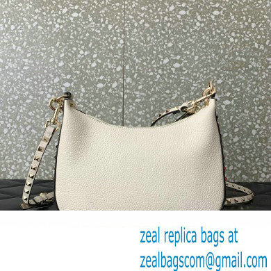 Valentino Small Rockstud Hobo bag in Grainy Calfskin 0313 White 2023