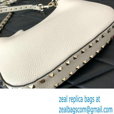 Valentino Small Rockstud Hobo bag in Grainy Calfskin 0313 White 2023