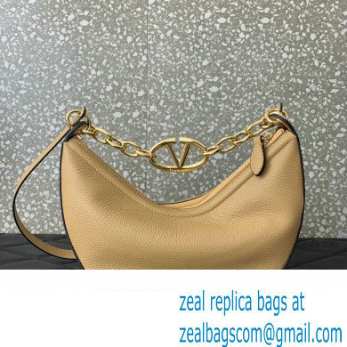 Valentino Small Vlogo Moon Hobo Bag In Leather Beige With Chain 2023 - Click Image to Close