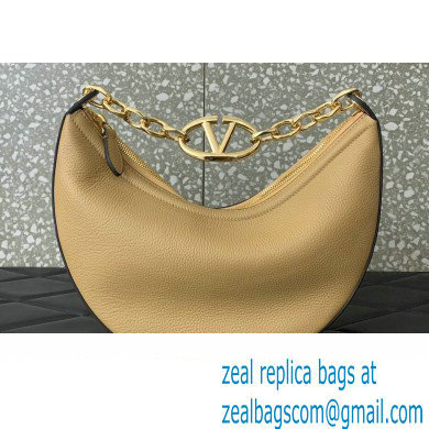 Valentino Small Vlogo Moon Hobo Bag In Leather Beige With Chain 2023 - Click Image to Close