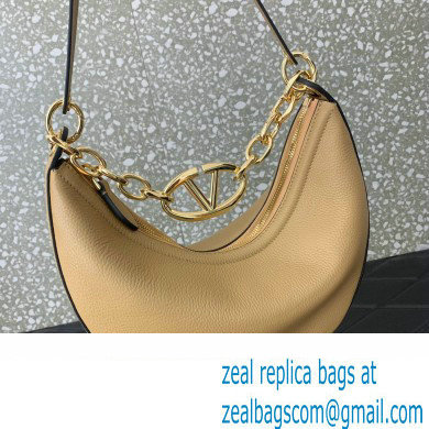 Valentino Small Vlogo Moon Hobo Bag In Leather Beige With Chain 2023