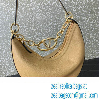 Valentino Small Vlogo Moon Hobo Bag In Leather Beige With Chain 2023 - Click Image to Close