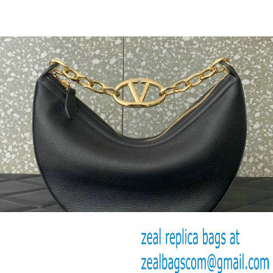 Valentino Small Vlogo Moon Hobo Bag In Leather Black With Chain 2023