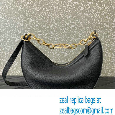 Valentino Small Vlogo Moon Hobo Bag In Leather Black With Chain 2023 - Click Image to Close