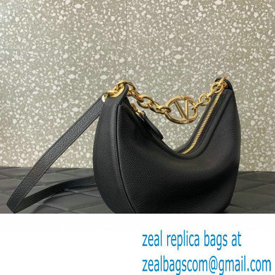 Valentino Small Vlogo Moon Hobo Bag In Leather Black With Chain 2023