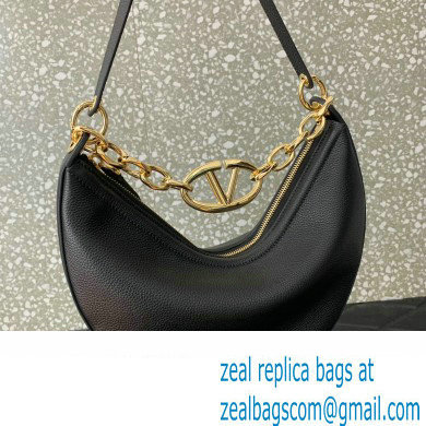 Valentino Small Vlogo Moon Hobo Bag In Leather Black With Chain 2023