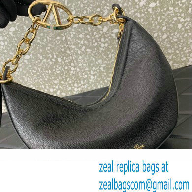Valentino Small Vlogo Moon Hobo Bag In Leather Black With Chain 2023 - Click Image to Close