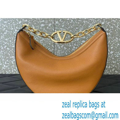 Valentino Small Vlogo Moon Hobo Bag In Leather Brown With Chain 2023 - Click Image to Close