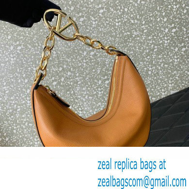 Valentino Small Vlogo Moon Hobo Bag In Leather Brown With Chain 2023 - Click Image to Close