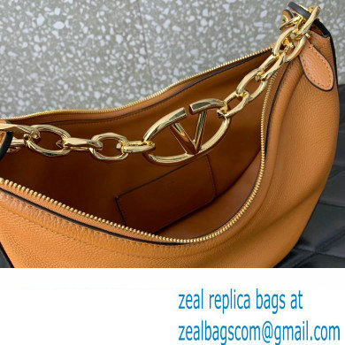 Valentino Small Vlogo Moon Hobo Bag In Leather Brown With Chain 2023 - Click Image to Close