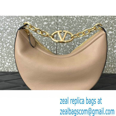 Valentino Small Vlogo Moon Hobo Bag In Leather Nude With Chain 2023 - Click Image to Close