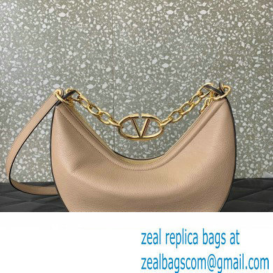 Valentino Small Vlogo Moon Hobo Bag In Leather Nude With Chain 2023 - Click Image to Close