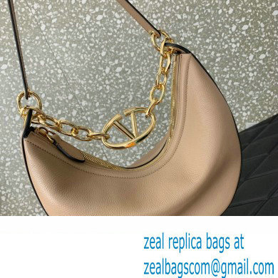 Valentino Small Vlogo Moon Hobo Bag In Leather Nude With Chain 2023