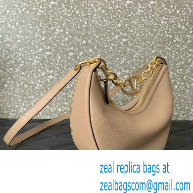 Valentino Small Vlogo Moon Hobo Bag In Leather Nude With Chain 2023 - Click Image to Close