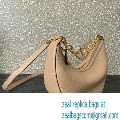 Valentino Small Vlogo Moon Hobo Bag In Leather Nude With Chain 2023