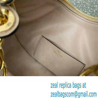 Valentino Small Vlogo Moon Hobo Bag In Leather Nude With Chain 2023 - Click Image to Close