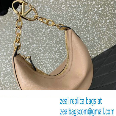 Valentino Small Vlogo Moon Hobo Bag In Leather Nude With Chain 2023 - Click Image to Close