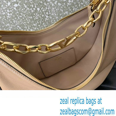 Valentino Small Vlogo Moon Hobo Bag In Leather Nude With Chain 2023 - Click Image to Close