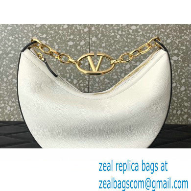 Valentino Small Vlogo Moon Hobo Bag In Leather White With Chain 2023 - Click Image to Close