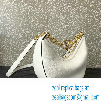 Valentino Small Vlogo Moon Hobo Bag In Leather White With Chain 2023 - Click Image to Close