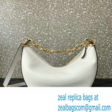 Valentino Small Vlogo Moon Hobo Bag In Leather White With Chain 2023 - Click Image to Close