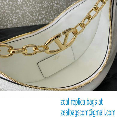 Valentino Small Vlogo Moon Hobo Bag In Leather White With Chain 2023 - Click Image to Close