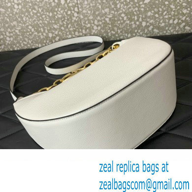 Valentino Small Vlogo Moon Hobo Bag In Leather White With Chain 2023 - Click Image to Close