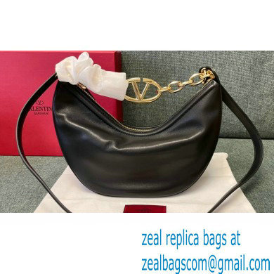 Valentino Small Vlogo Moon Hobo Bag In NAPPA LEATHER Black With Chain - Click Image to Close