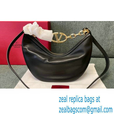 Valentino Small Vlogo Moon Hobo Bag In NAPPA LEATHER Black With Chain