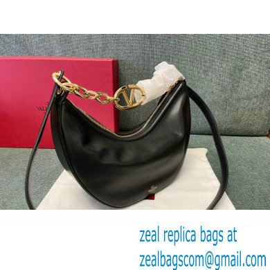Valentino Small Vlogo Moon Hobo Bag In NAPPA LEATHER Black With Chain - Click Image to Close