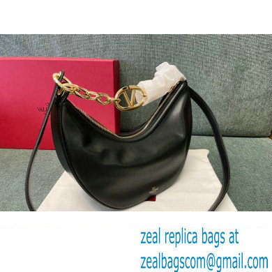 Valentino Small Vlogo Moon Hobo Bag In NAPPA LEATHER Black With Chain