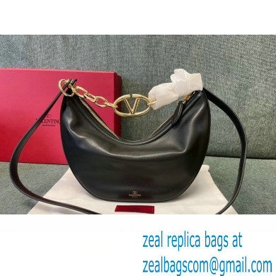 Valentino Small Vlogo Moon Hobo Bag In NAPPA LEATHER Black With Chain