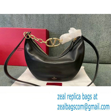 Valentino Small Vlogo Moon Hobo Bag In NAPPA LEATHER Black With Chain - Click Image to Close