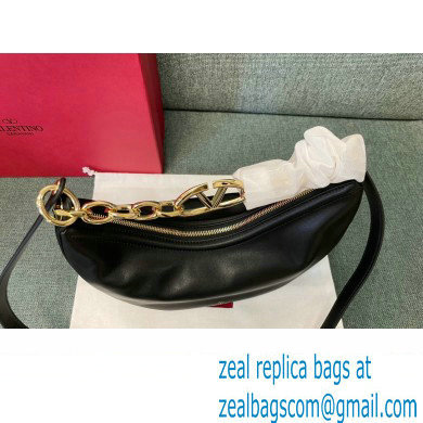 Valentino Small Vlogo Moon Hobo Bag In NAPPA LEATHER Black With Chain