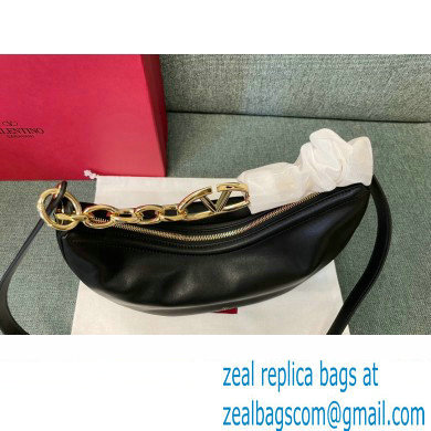 Valentino Small Vlogo Moon Hobo Bag In NAPPA LEATHER Black With Chain - Click Image to Close