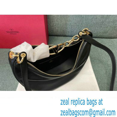 Valentino Small Vlogo Moon Hobo Bag In NAPPA LEATHER Black With Chain - Click Image to Close