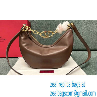 Valentino Small Vlogo Moon Hobo Bag In NAPPA LEATHER Coffee With Chain - Click Image to Close